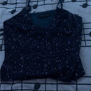 Blue Cowl neck sequin going out top